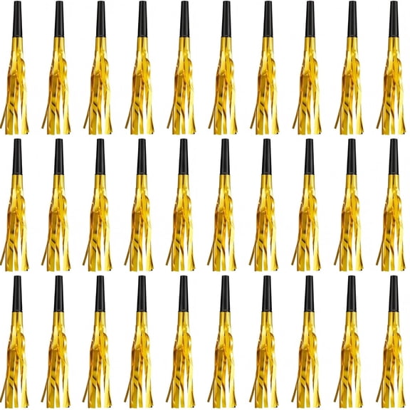 Metallic Fringed Party Horns,Whistles,Noise Makers,24 Pcs Party Blowers,Creative Celebion Noisemakers,Party Favor Accessories,for Birthday,Sports Competitions,Theme Parties,Holiday Events,Gold