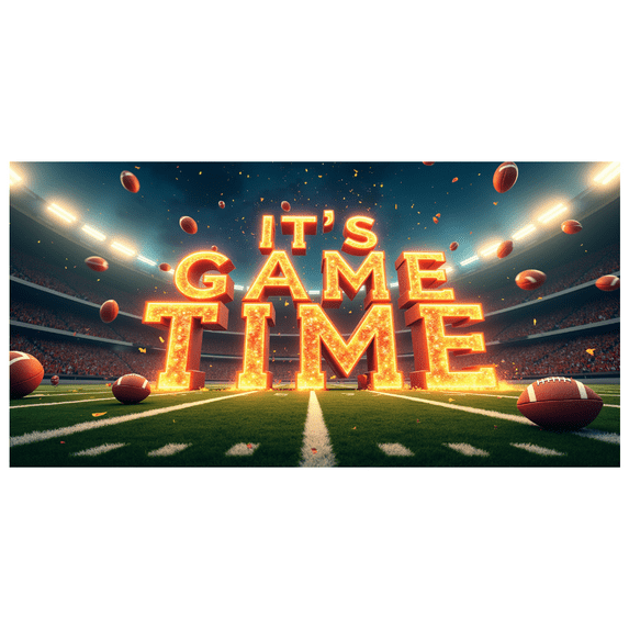 Metallic Game Time Banner, Sports Themed Backdrop Decor for Stadium Events, Sports Parties, Fan Gatherings, Photo Booths, and Sports Viewing Parties