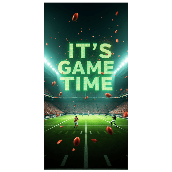 Metallic Game Time Banner, Sports Themed Backdrop Decor for Stadium Events, Sports Parties, Fan Gatherings, Photo Booths, and Sports Viewing Parties