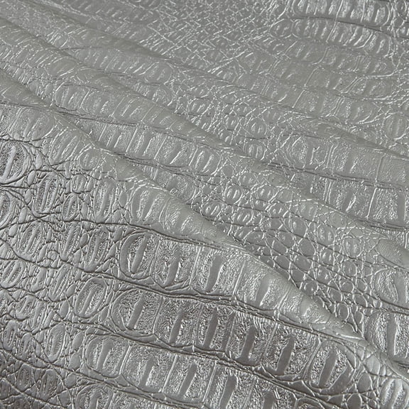 Burlap Fabrics Metallic Gator Faux Leather Silver - 54 Inch Wide Premium Metallic Embossed Sold by the Yard