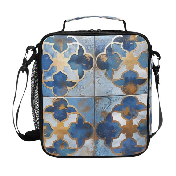 Metallic Geo Moroccan Abstract Art Insulated Lunch Bag Reusable Lunch Box Lunch Container with Straps