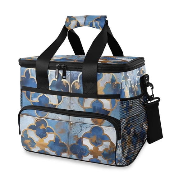 Metallic Geo Moroccan Abstract Art Portable Cooler Lunch Box Reusable Insulated Lunch Bag Leakproof 15L