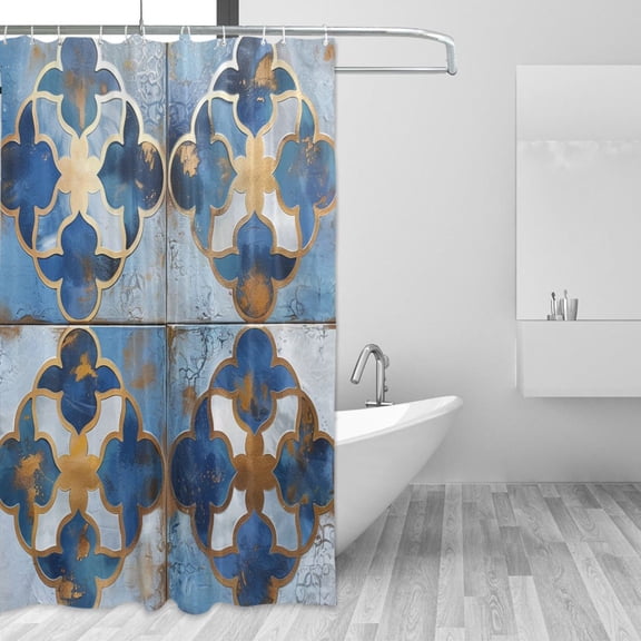 Metallic Geo Moroccan Abstract Art Shower Curtains with 12 Hooks Waterproof Bathroom Decor 66" x 72"