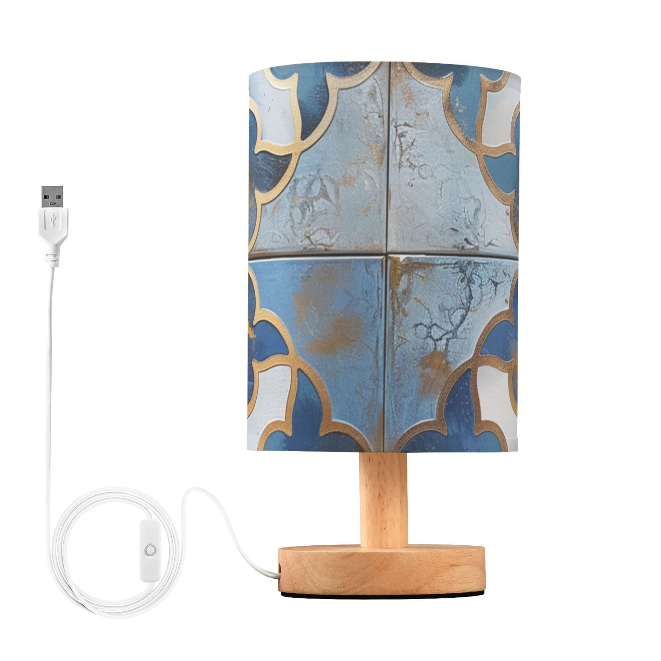 Metallic Geo Moroccan Abstract Art Table Lamp with USB Port LED