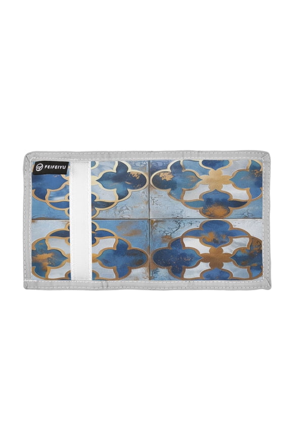 Metallic Geo Moroccan Abstract Art Trifold Wallets Card Holders Coin Pockets with Lanyards Portable Unisex