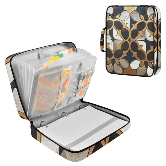 Metallic Geo Moroccan Tile Foil Print Accordion File Organizer Expanding File Folder 3-Ring Binder Bag 500 Sheets A4 Size