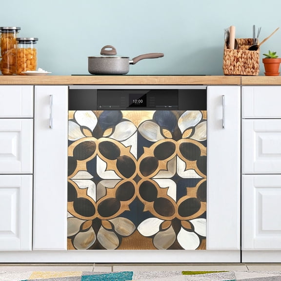 Metallic Geo Moroccan Tile Foil Print Dishwasher Magnet Refrigerator Magnetic Cover Washing Machine Magnet Sticker Kitchen Decor