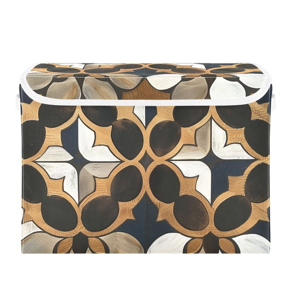 Metallic Geo Moroccan Tile Foil Print Foldable Storage Bin with Lid and Handle Collapsible Storage Box 16.5 x 12.6 x 11.8 inches