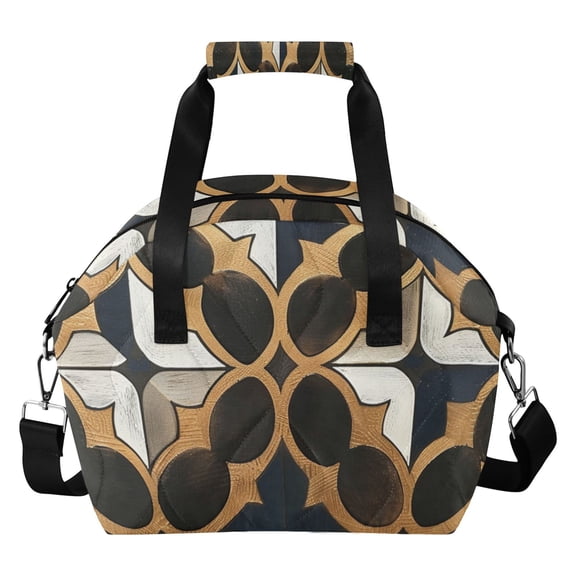 Metallic Geo Moroccan Tile Foil Print Insulated Lunch Bag Reusable Quilted Lunch Box Waterproof Leakproof Lunch Container