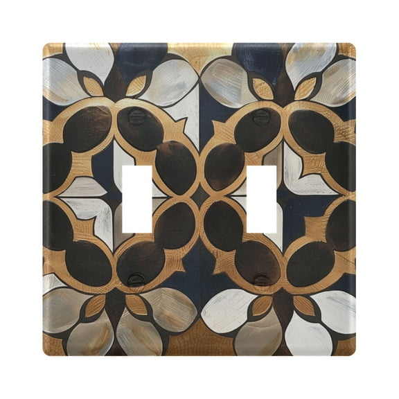 Metallic Geo Moroccan Tile Foil Print Light Switch Cover Electrical Outlet Cover Replaceable Wall Plates 2-Gang