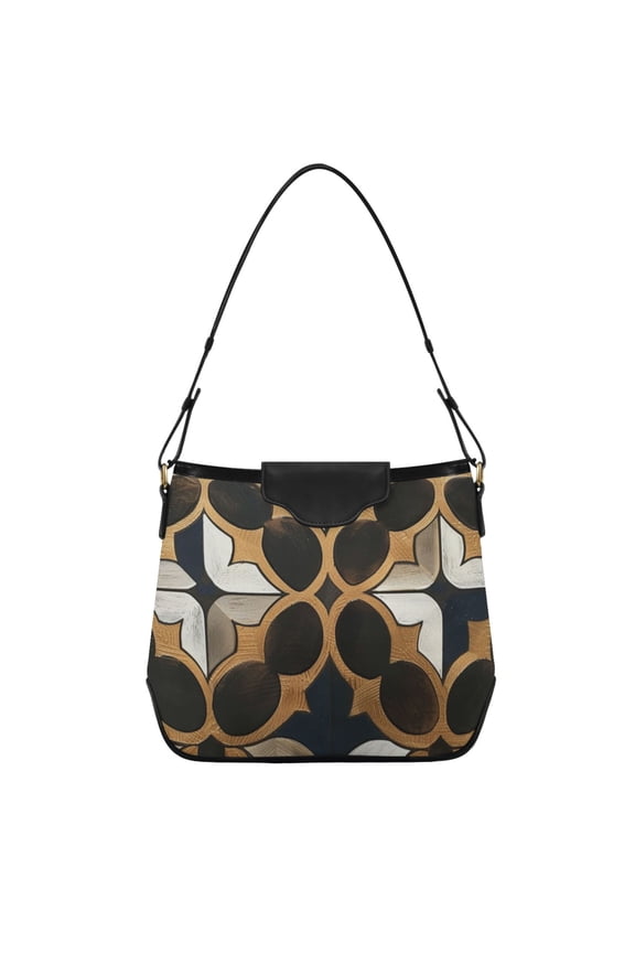 Metallic Geo Moroccan Tile Foil Print Women's Tote Bag Convertible Handbags Hobo Shoulder Bag with Zipper Magnetic Snap