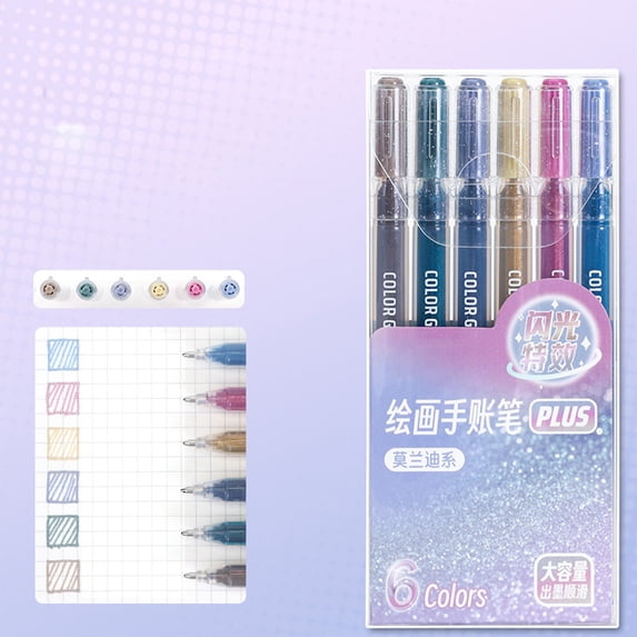 Metallic Glitter Gel Pen Set, 6Pcs Sparkly Rollerball Tip Gel Pens, Smooth Writing Coloring Gel Pens, Metallic Sparkle Gel Marker Pens, Shiny Glitter Ink Gel Pens for Art Craft Scrapbooking Making