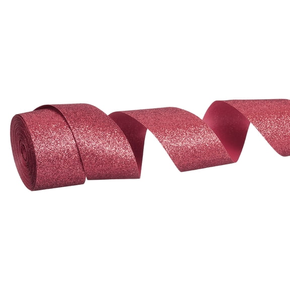 Metallic Glitter Ribbon Roll, 1-1/2 Inch x 10 Yards Sparkly Ribbon Single Sided Cut Edge Gift Wrapping Fabric Rolls for DIY Crafts Wedding Bouquet Party Christmas Decor, Wine Red