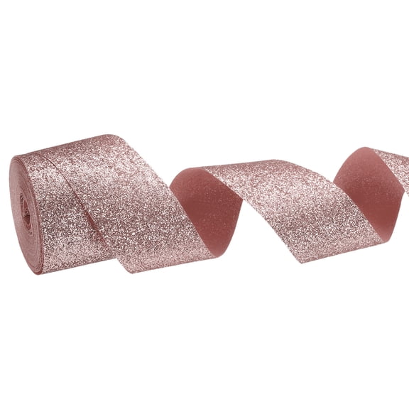 Metallic Glitter Ribbon Roll, 1-1/2 Inch x 10 Yards Sparkly Ribbon Single Sided Cut Edge Gift Wrapping Fabric Rolls for DIY Crafts Wedding Bouquet Party Christmas Decor, Coral Pink
