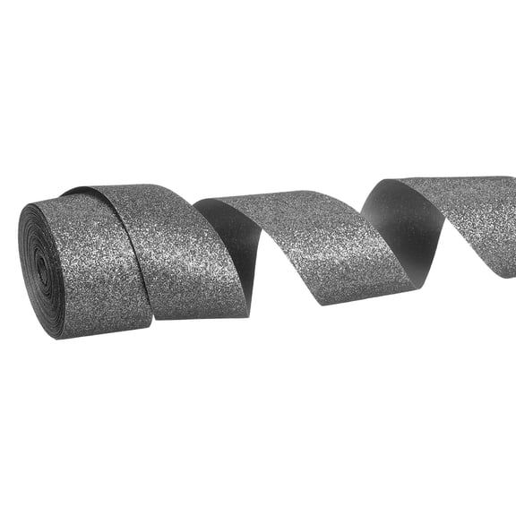Metallic Glitter Ribbon Roll, 1-1/2 Inch x 10 Yards Sparkly Ribbon Single Sided Cut Edge Gift Wrapping Fabric Rolls for DIY Crafts Wedding Bouquet Party Christmas Decor, Dark Gray