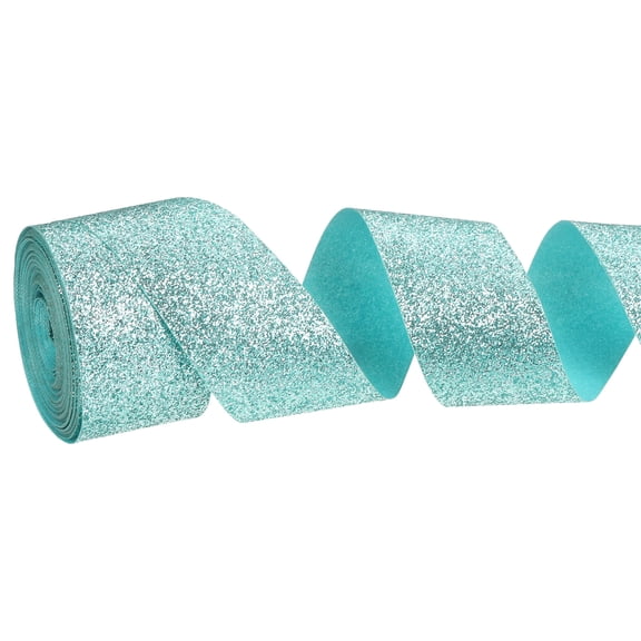 Metallic Glitter Ribbon Roll, 1-1/2 Inch x 10 Yards Sparkly Ribbon Single Sided Cut Edge Gift Wrapping Fabric Rolls for DIY Crafts Wedding Bouquet Party Christmas Decor, Light Blue