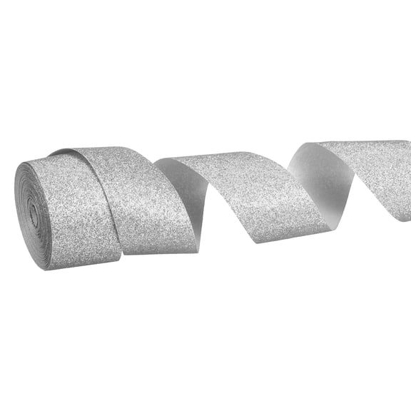 Metallic Glitter Ribbon Roll, 1-1/2 Inch x 10 Yards Sparkly Ribbon Single Sided Cut Edge Gift Wrapping Fabric Rolls for DIY Crafts Wedding Bouquet Party Christmas Decor, Light Gray