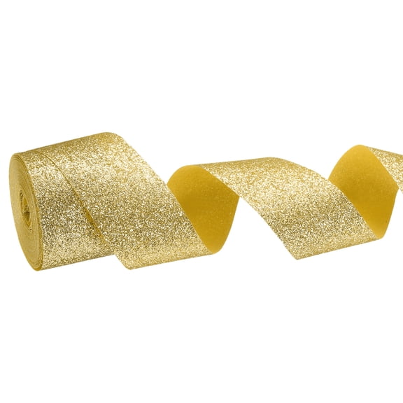 Metallic Glitter Ribbon Roll, 1-1/2 Inch x 10 Yards Sparkly Ribbon Single Sided Cut Edge Gift Wrapping Fabric Rolls for DIY Crafts Wedding Bouquet Party Christmas Decor, Gold