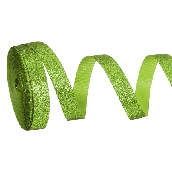 Metallic Glitter Ribbon Roll, 3/8 Inch x 10 Yards Sparkly Ribbon Single Sided Cut Edge Gift Wrapping Fabric Rolls for DIY Crafts Wedding Bouquet Party Christmas Decor, Light Green