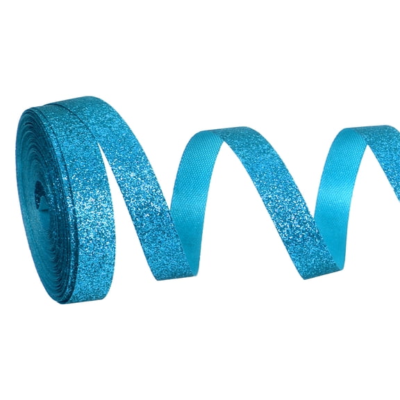 Metallic Glitter Ribbon Roll, 3/8 Inch x 10 Yards Sparkly Ribbon Single Sided Cut Edge Gift Wrapping Fabric Rolls for DIY Crafts Wedding Bouquet Party Christmas Decor, Blue
