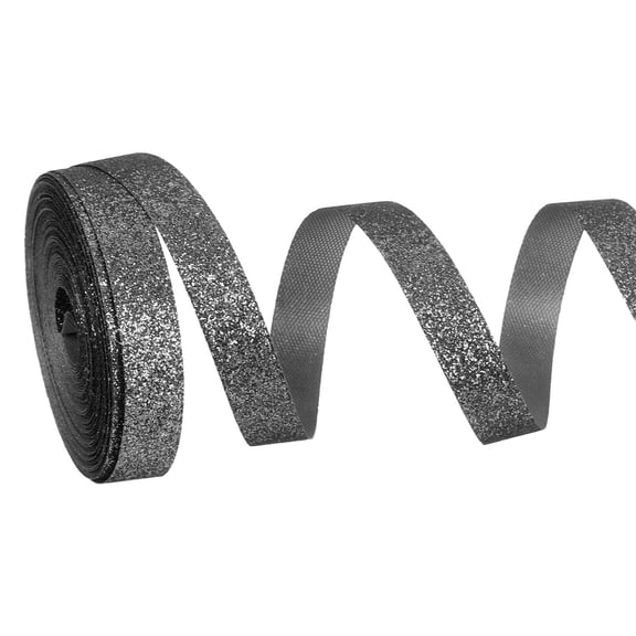 Metallic Glitter Ribbon Roll, 3/8 Inch x 10 Yards Sparkly Ribbon Single Sided Cut Edge Gift Wrapping Fabric Rolls for DIY Crafts Wedding Bouquet Party Christmas Decor, Dark Gray
