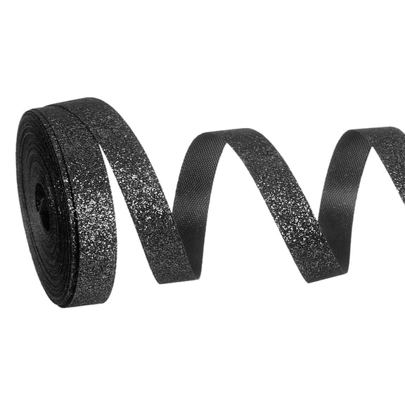 Metallic Glitter Ribbon Roll, 3/8 Inch x 10 Yards Sparkly Ribbon Single Sided Cut Edge Gift Wrapping Fabric Rolls for DIY Crafts Wedding Bouquet Party Christmas Decor, Black