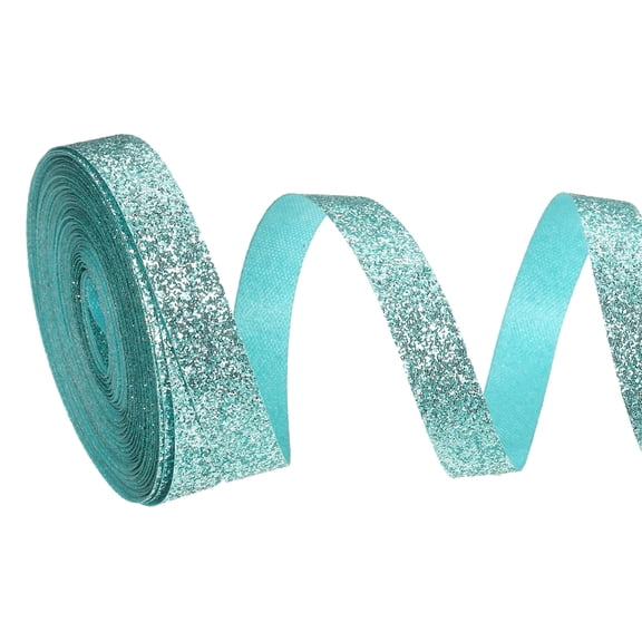 Metallic Glitter Ribbon Roll, 3/8 Inch x 10 Yards Sparkly Ribbon Single Sided Cut Edge Gift Wrapping Fabric Rolls for DIY Crafts Wedding Bouquet Party Christmas Decor, Light Blue