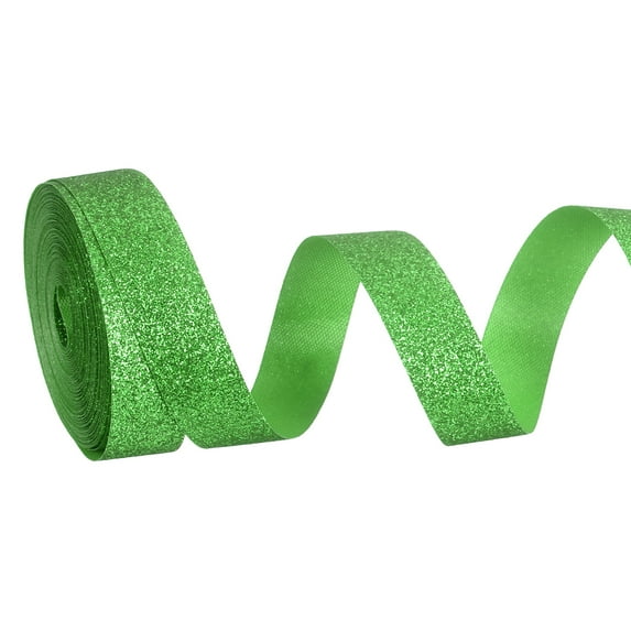 Metallic Glitter Ribbon Roll, 5/8 Inch x 10 Yards Sparkly Ribbon Single Sided Cut Edge Gift Wrapping Fabric Rolls for DIY Crafts Wedding Bouquet Party Christmas Decor, Green