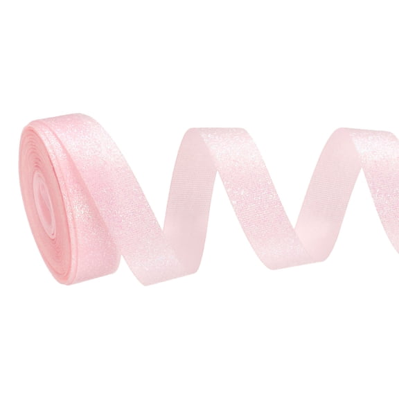 Metallic Glitter Ribbon Roll, 5/8 Inch x 10 Yards Sparkly Ribbon Single Sided Cut Edge Gift Wrapping Fabric Rolls for DIY Crafts Wedding Bouquet Party Christmas Decor, Light Pink