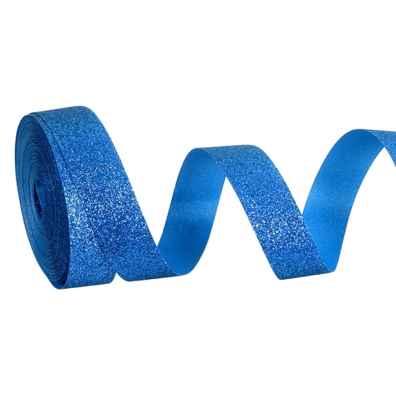 Metallic Glitter Ribbon Roll, 5/8 Inch x 10 Yards Sparkly Ribbon Single Sided Cut Edge Gift Wrapping Fabric Rolls for DIY Crafts Wedding Bouquet Party Christmas Decor, Dark Blue
