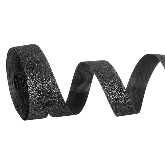 Metallic Glitter Ribbon Roll, 5/8 Inch x 10 Yards Sparkly Ribbon Single Sided Cut Edge Gift Wrapping Fabric Rolls for DIY Crafts Wedding Bouquet Party Christmas Decor, Black