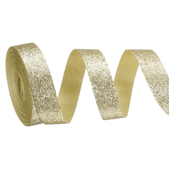 Metallic Glitter Ribbon Roll, 5/8 Inch x 10 Yards Sparkly Ribbon Single Sided Cut Edge Gift Wrapping Fabric Rolls for DIY Crafts Wedding Bouquet Party Christmas Decor, Light Gold