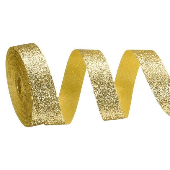 Metallic Glitter Ribbon Roll, 5/8 Inch x 10 Yards Sparkly Ribbon Single Sided Cut Edge Gift Wrapping Fabric Rolls for DIY Crafts Wedding Bouquet Party Christmas Decor, Gold