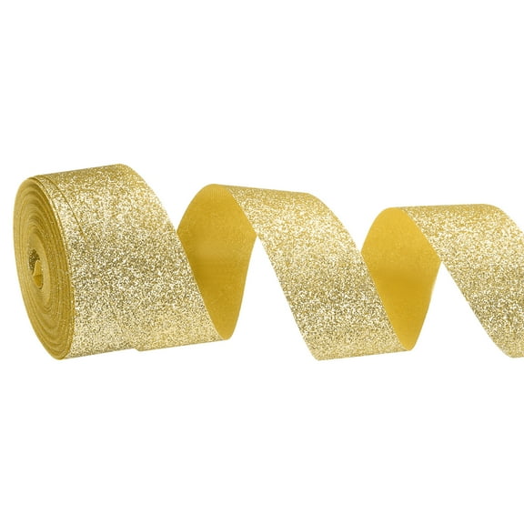 Metallic Glitter Ribbon Roll, 7/8 Inch x 10 Yards Sparkly Ribbon Single Sided Cut Edge Gift Wrapping Fabric Rolls for DIY Crafts Wedding Bouquet Party Christmas Decor, Gold