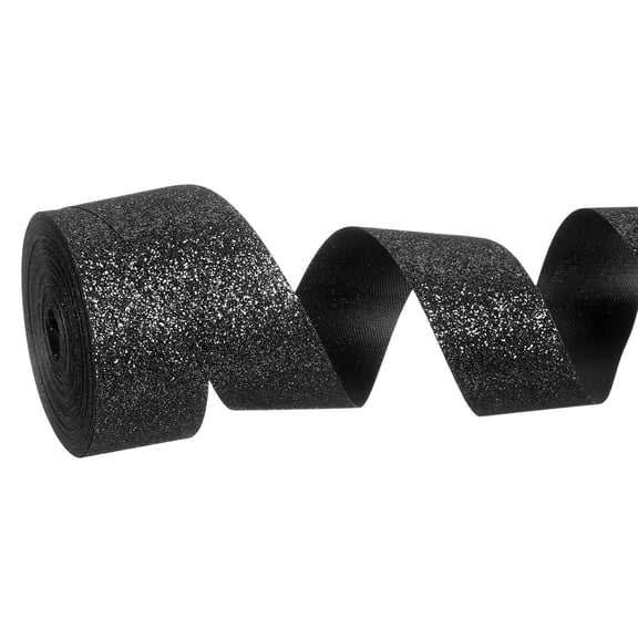 Metallic Glitter Ribbon Roll, 7/8 Inch x 10 Yards Sparkly Ribbon Single Sided Cut Edge Gift Wrapping Fabric Rolls for DIY Crafts Wedding Bouquet Party Christmas Decor, Black