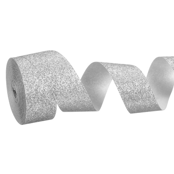 Metallic Glitter Ribbon Roll, 7/8 Inch x 10 Yards Sparkly Ribbon Single Sided Cut Edge Gift Wrapping Fabric Rolls for DIY Crafts Wedding Bouquet Party Christmas Decor, Light Gray