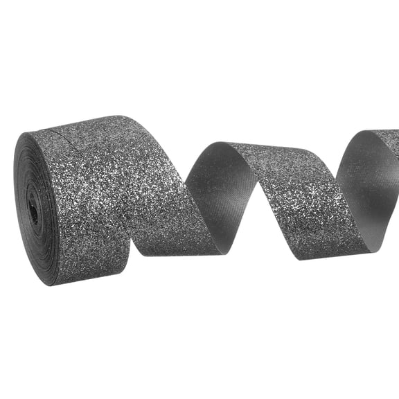 Metallic Glitter Ribbon Roll, 7/8 Inch x 10 Yards Sparkly Ribbon Single Sided Cut Edge Gift Wrapping Fabric Rolls for DIY Crafts Wedding Bouquet Party Christmas Decor, Dark Gray