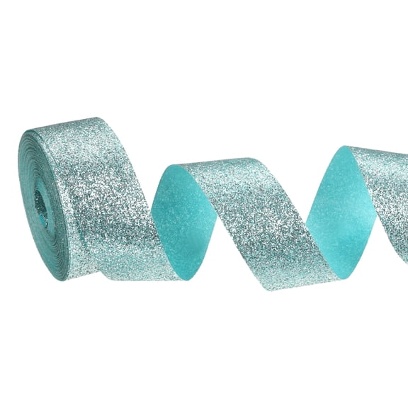 Metallic Glitter Ribbon Roll, 7/8 Inch x 10 Yards Sparkly Ribbon Single Sided Cut Edge Gift Wrapping Fabric Rolls for DIY Crafts Wedding Bouquet Party Christmas Decor, Light Blue