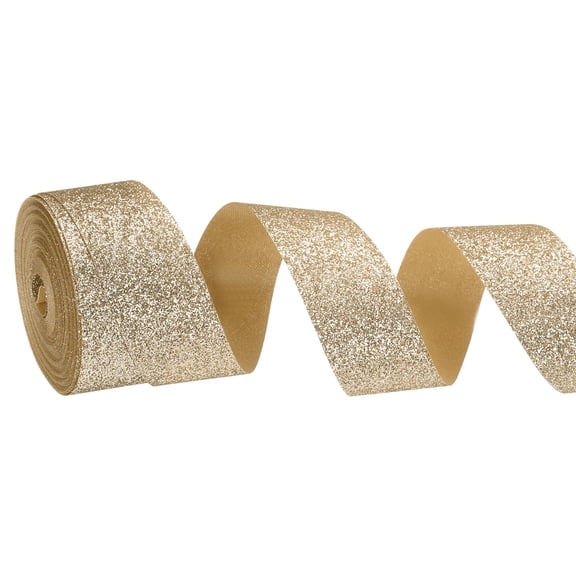 Metallic Glitter Ribbon Roll, 7/8 Inch x 10 Yards Sparkly Ribbon Single Sided Cut Edge Gift Wrapping Fabric Rolls for DIY Crafts Wedding Bouquet Party Christmas Decor, Beige