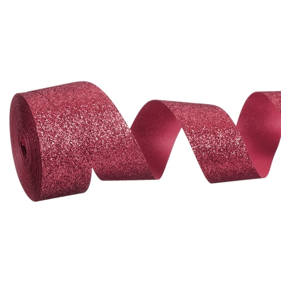 Metallic Glitter Ribbon Roll, 7/8 Inch x 10 Yards Sparkly Ribbon Single Sided Cut Edge Gift Wrapping Fabric Rolls for DIY Crafts Wedding Bouquet Party Christmas Decor, Wine Red