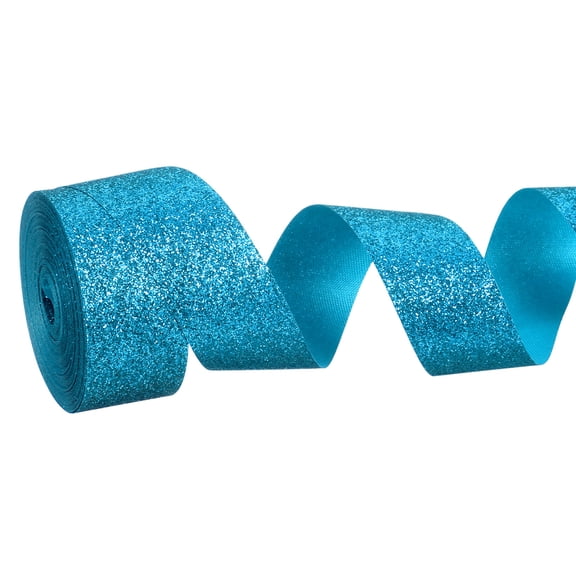 Metallic Glitter Ribbon Roll, 7/8 Inch x 10 Yards Sparkly Ribbon Single Sided Cut Edge Gift Wrapping Fabric Rolls for DIY Crafts Wedding Bouquet Party Christmas Decor, Blue