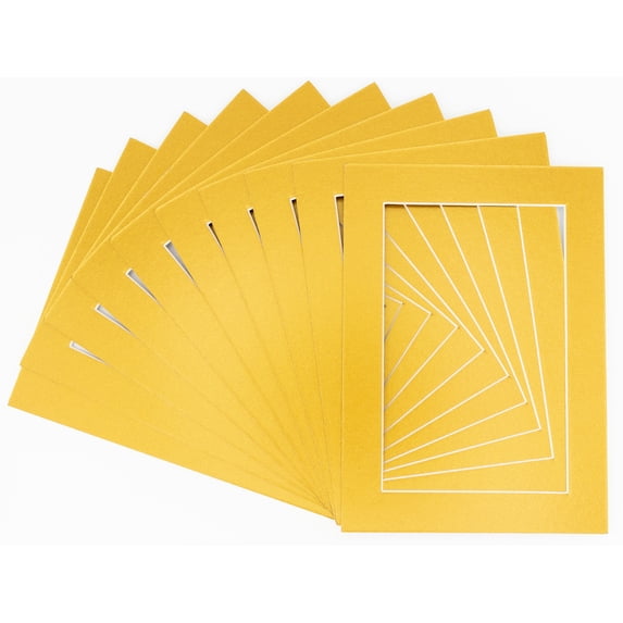 Metallic Gold Acid Free 12x16 Picture Frame Mats with White Core Bevel Cut for 8x10 Pictures - Fits