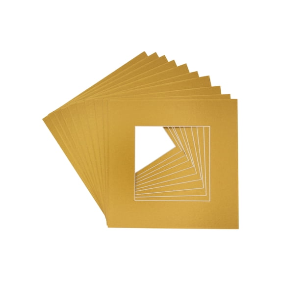 Metallic Gold Acid Free 16x16 Picture Frame Mats with White Core Bevel Cut for 8x8 Pictures - Fits