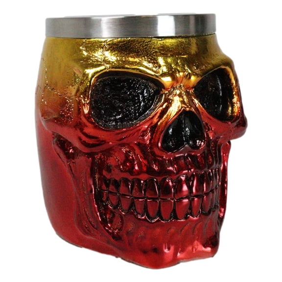 Metallic Gold And Red Alien UFO Jointed Skull Grinning Coffee Mug Macabre Decor