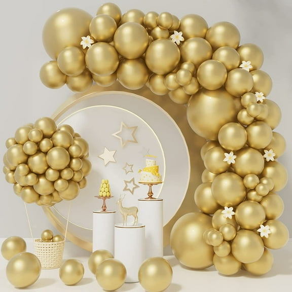 Metallic Gold Balloons 73Pcs Gold Balloon Garland Arch Kit 5/10/12/18 Inch Chrome Gold Balloons Different Sizes as Baby Shower Birthday Balloon Anniversary Wedding Christmas Balloons Party Decorations