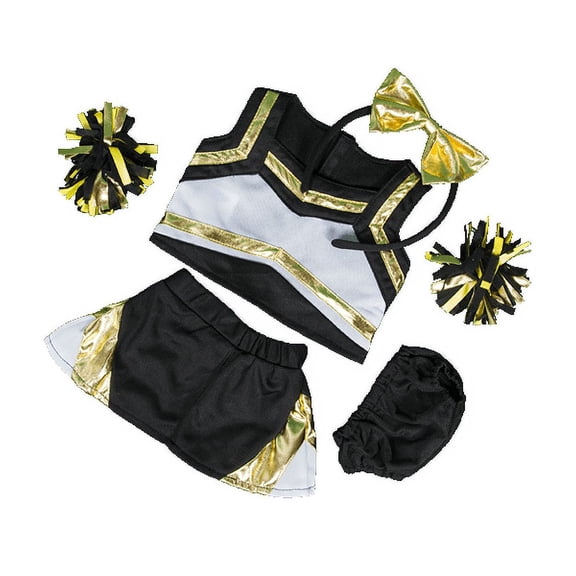 Metallic Gold & Black Cheerleader Uniform for 14"-18" Plush Toys Dress-Up Outfit