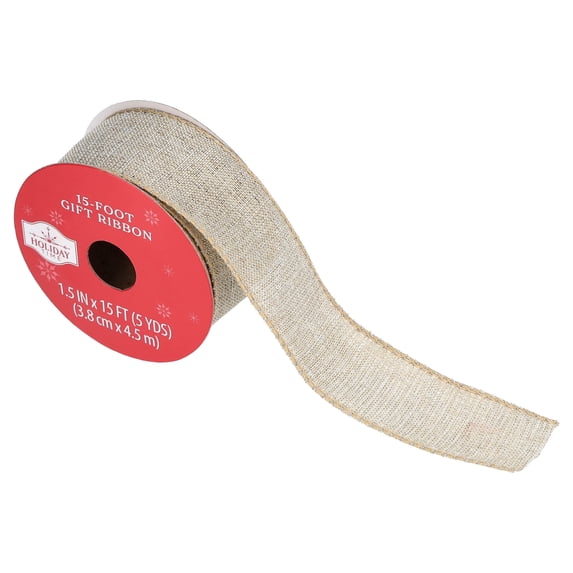 Metallic Gold Burlap Wired Edge Christmas Ribbon, 1.5" x 15', by Holiday Time