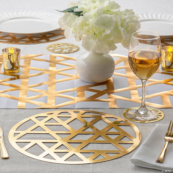 Metallic Gold Charger, Table Runner and Coaster Kit - 51 Pieces