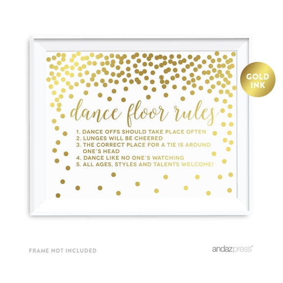 Koyal Wholesale Gold Confetti Dance Floor Rules Party Sign 8x11 Wedding Dcor Unframed