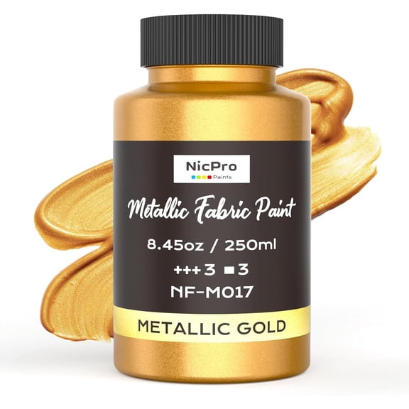 Metallic Gold Fabric Paint, 8.45oz Permanent Soft Fabric Paint | for Clothes, Non-Toxic Gold Leaf Textile Paint for Fabric Furniture Upholstery T-shirts Shoes